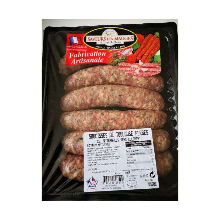 SAUCISSES DE TOULOUSE HERBES 600GRS 