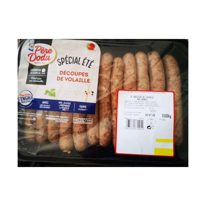 12 SAUCISSES DE VOLAILLE AUX HB 600GRS 