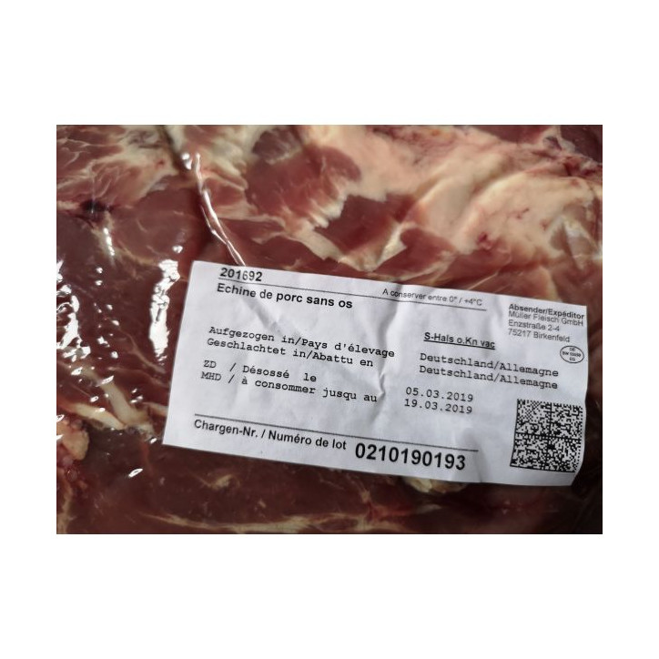 ECHINE DE PORC SANS OS 2 KG ENV 