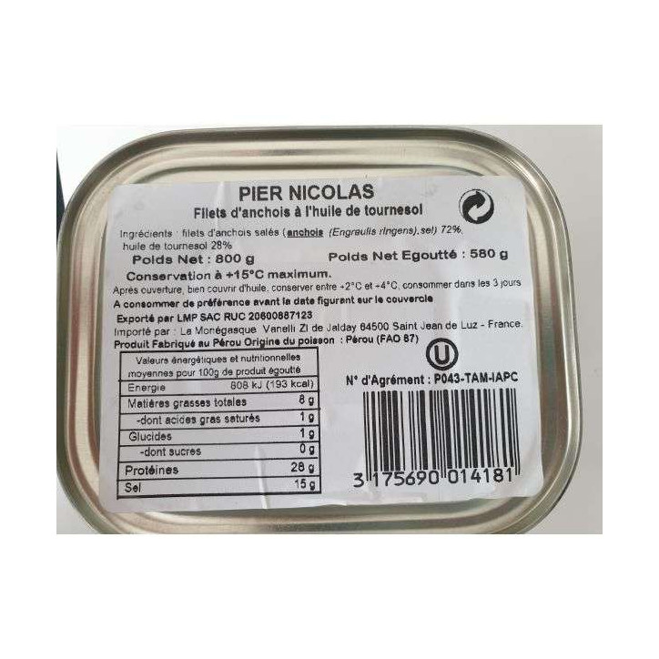 FILETS D'ANCHOIS 580G