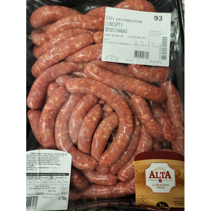 SAUCISSES HALAL NATURE 5KG ENV