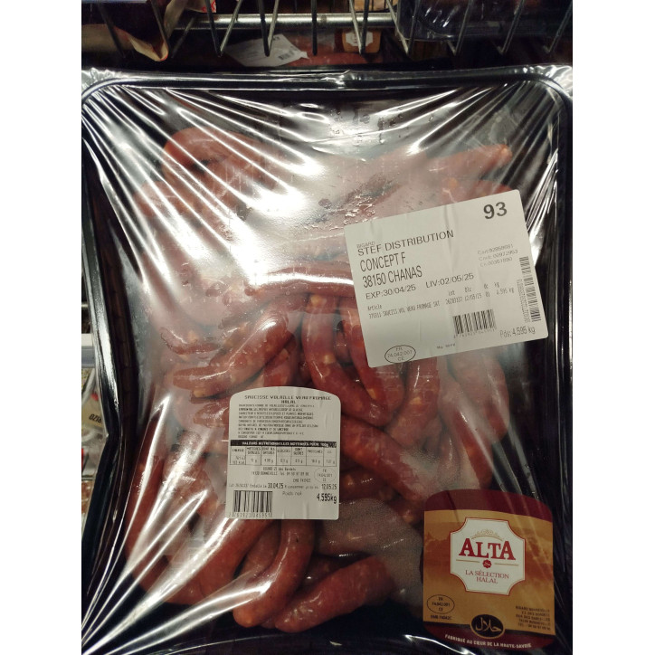 SAUCISSES HALAL FROMAGE 5KG ENV