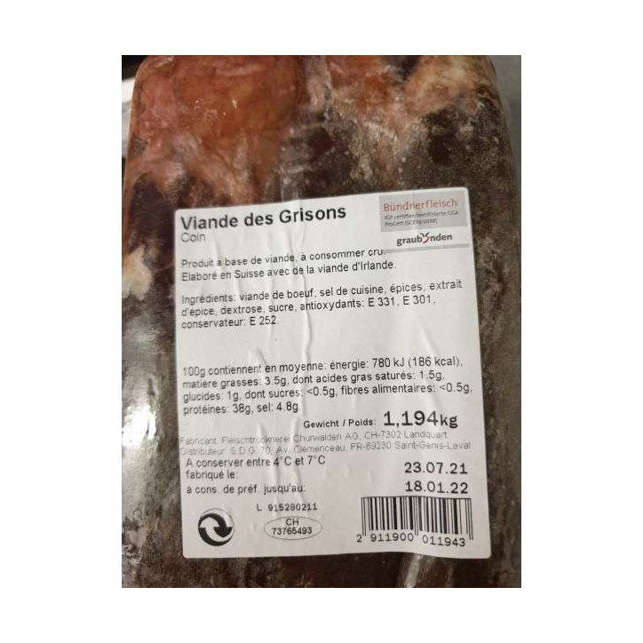 BLOC DE VIANDE DE GRISONS 1KG ENV 
