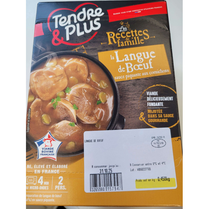 LANGUE BOEUF PIQUANTE CORNICHONS 450G