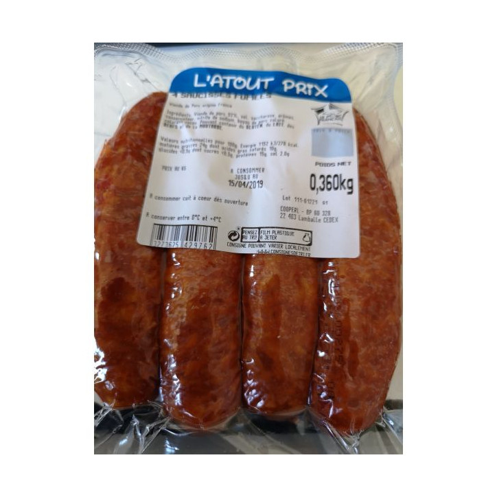 4 SAUCISSES FUMÉES 360 GRS 