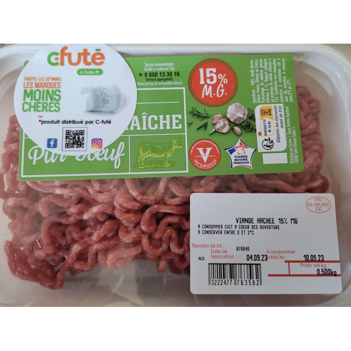 VIANDE HACHEE 15% 500G