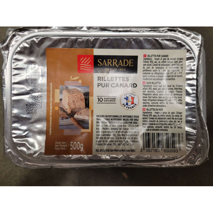 RILLETTES PUR CANARD 500G