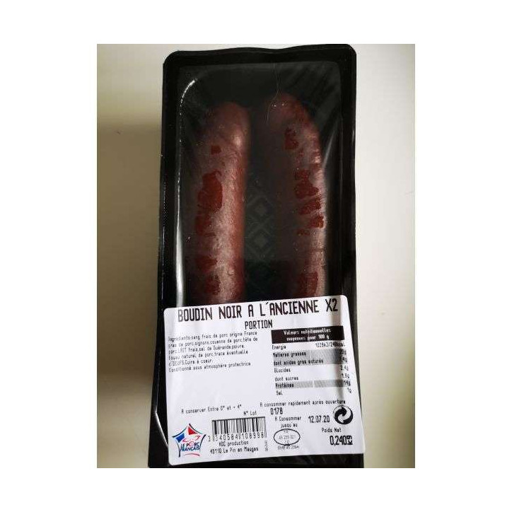 BOUDIN NOIR X 2 A L'ANCIENNE 240 GRS