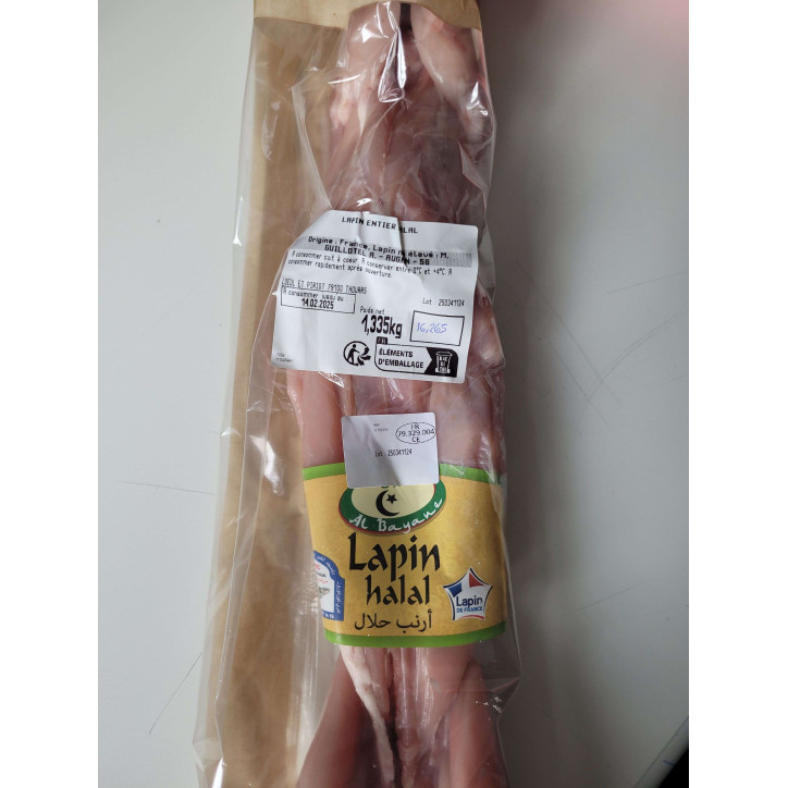 LAPIN ENTIER SOUS FOURREAU HALAL 1.4KG ENV