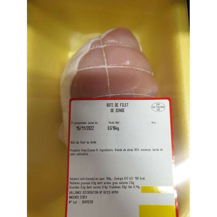 ROTI DE FILET DE DINDE 800G ENV