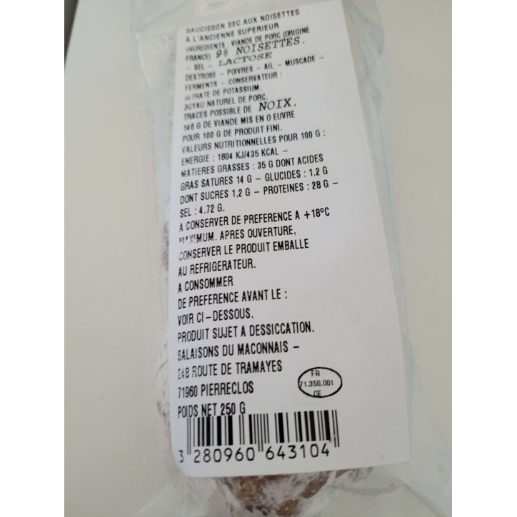 SAUCISSON SEC NOISETTES 250G