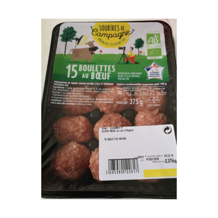 BOULETTES BOEUF NATURE 375 GRS 