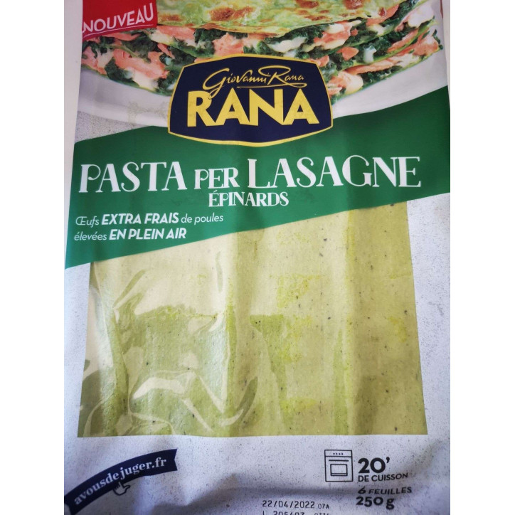 FEUILLES DE LASAGNE EPINARDS 250 GRS